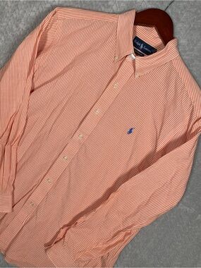 Polo Ralph Lauren Classic Fit Striped Button Down Shirt Orange White Men's XL